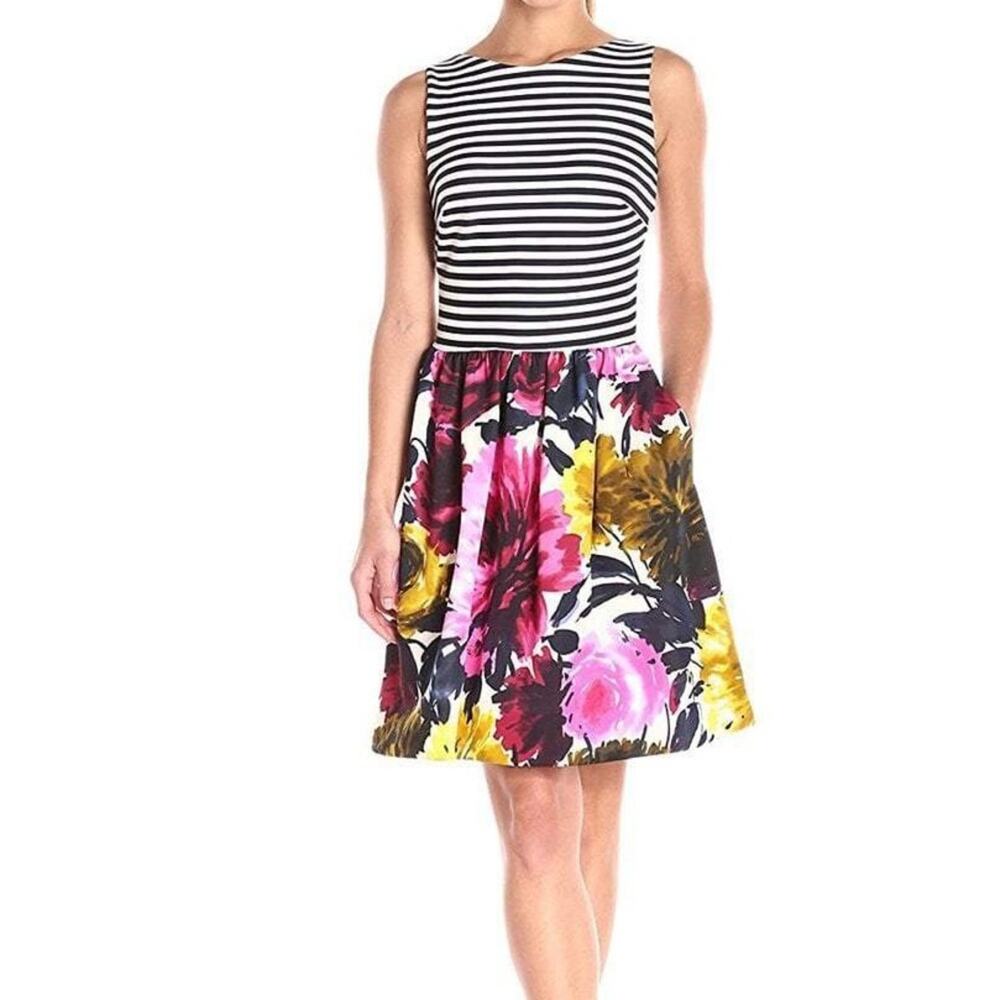 Just Taylor Stripe and Floral Print A-line Dress Women’s Sz 6